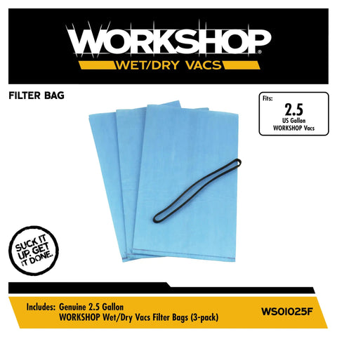 Wet Dry Shop Vacuum Bag Filters Three Pack With Retaining Band For Select 2.5 Gallon To 5 Gallon Vacuums, shown flat.