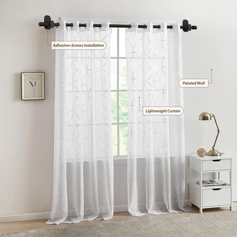 No Drill Curtain Rods For Windows 32 To 86 Inches Five Eighths Inch Adjustable Drapery Rod With Strong 3M Adhesive Mounts Renter Friendly