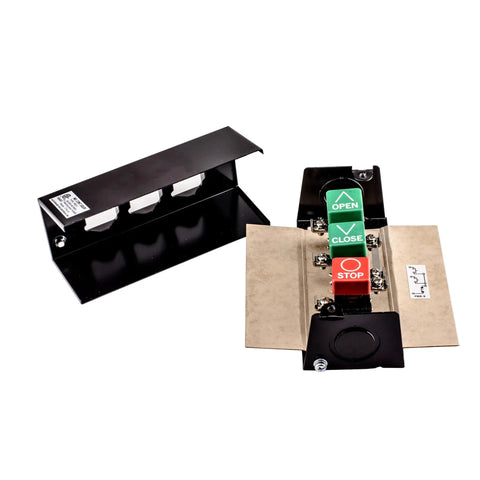 Heavy Duty Garage Door Opener Wall Mount Push Button Switch for Open Close Stop Control on Commercial Gates and Overhead Doors.