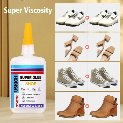 Fast Dry Shoe Repair Glue For Sneakers, Boots, Leather And Soles With Anti Clog Cap, Waterproof Clear Adhesive in 1 oz bottle