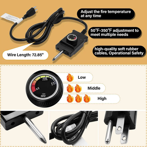 1650W Universal Electric Smoker Heating Element With Adjustable Thermostat Controller, detailed controls and plug view