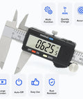 6 Inch Digital Caliper Workhorse with Auto Off and Big LCD Screen Stainless Steel Electronic Vernier Caliper showing 0.625 in