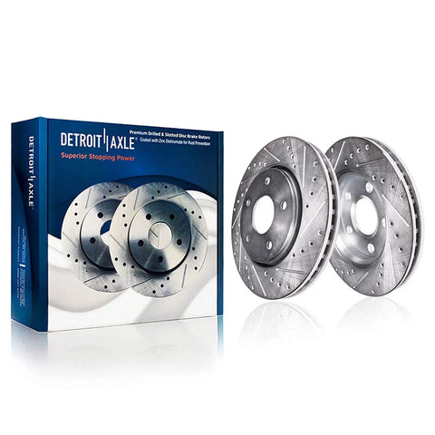 Front Brake Kit With Drilled And Slotted Rotors And Ceramic Brake Pads For 1999 Through 2006 Jeep Wrangler TJ Replacement