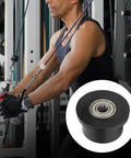 42mm Polyurethane Gym Pulley Wheels Set For Cable Machines Quiet, Smooth Operation Replacement Pulleys For Lifting Equipment And Home Gym Accessories Fits Standard Weight Stack Systems 4 Pack, black pulley wheel close-up