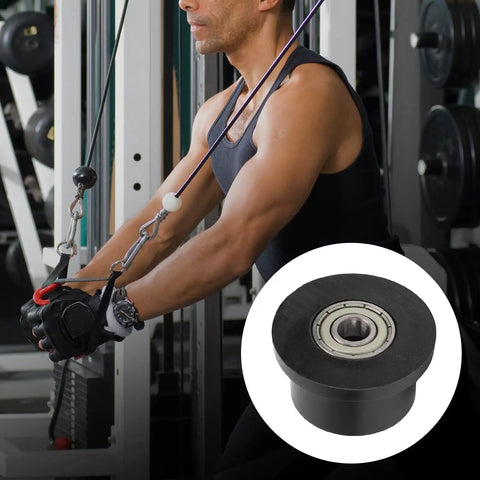 42mm Polyurethane Gym Pulley Wheels Set For Cable Machines Quiet, Smooth Operation Replacement Pulleys For Lifting Equipment And Home Gym Accessories Fits Standard Weight Stack Systems 4 Pack, black pulley wheel close-up
