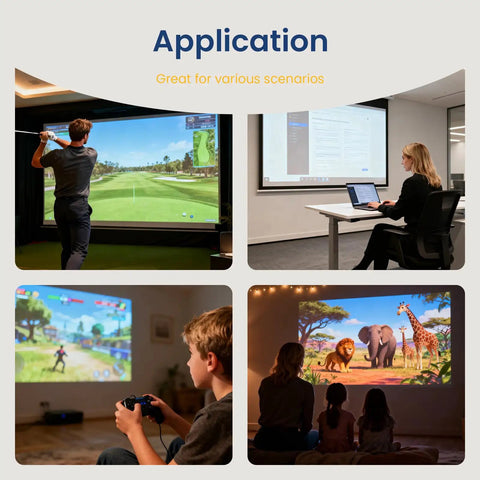 Various uses of Golf Simulator Impact Screen With Triple Layer 3D Air Mesh For HD Visuals Indoor And Outdoor Practice