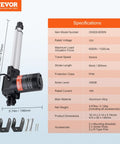 Specifications and image of Beefy Heavy Duty 12V 8 Inch Linear Actuator Delivers 1320lbs (6000N) Lift, IP44 rated, shown with brackets