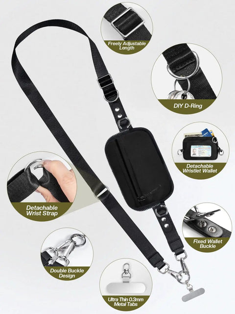 Clip And Go Phone Lanyard With Wallet Crossbody Strap Detachable RFID Wristlet Wallet With ID Window Zipper Pocket details