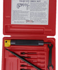 Open red case displaying Right Angle Drill Attachment Kit For Tight Spaces, 90 Degree Adapter with accessories and wrench