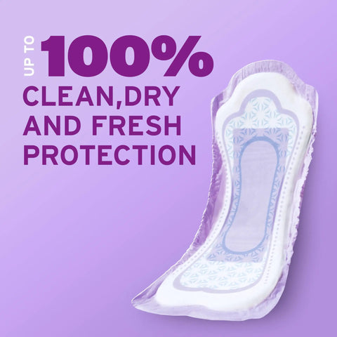 Light Absorbency Incontinence And Postpartum Pads Long Length 96 Count 3 Drop Light Absorbency design on purple background