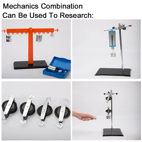 Solid Gear 86 Piece High School Physics Lab Kit Bundle For Optics Electromagnetism Mechanics And Thermal Science Exploration With Pressure Gauge And Electromagnet Experimenter Tools, mechanics tools and pulleys on display.