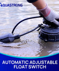 Hand holding automatic float switch of Three Quarters Horsepower Sump Pump For Basement Flooding, 4200 GPH Submersible Water Pump