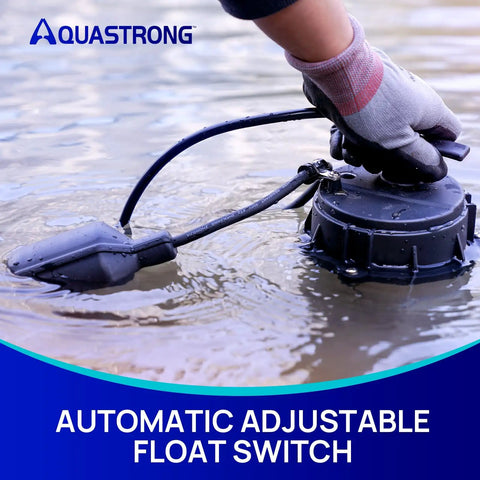 Hand holding automatic float switch of Three Quarters Horsepower Sump Pump For Basement Flooding, 4200 GPH Submersible Water Pump