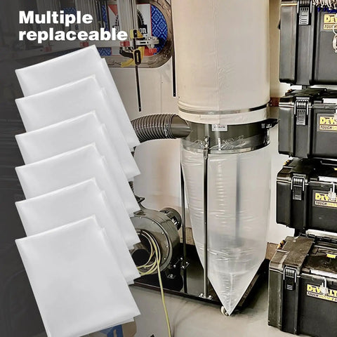 55 Gallon Dust Collector Bags 6 Pack One Sided 3.5 Mil Clear Poly 31x40 Inches Fits Central Machinery Dust Collectors in use.