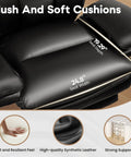 Close-up of plush soft cushions on black Big And Tall Leather Office Chair for Heavy Duty Comfort, labeled seat depth and width.