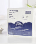 Premium Sterile Polyester And Cellulose Cleanroom Wipes 9x9 inch packaging for labs and clinics, high absorbency and low lint.