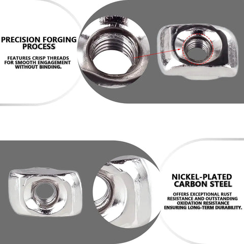 Close-up of Tough As Nails Hammer Head T Slot Nuts For 2020 Aluminum Extrusion Frames M5 Drop In Fasteners, showing precision threads.