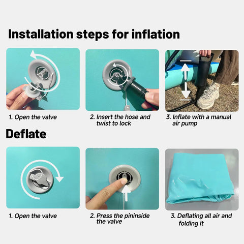 Installation and deflation instructions for Inflatable Gymnastics Barrel For Home Practice Back Handspring And Backbend Trainer Mat.