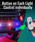 Wireless Interior Ambient LED Light Kit For Cars, 2 Pack With Button And Remote, front view of truck with light control in hand
