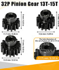 Three-Piece 32P Pinion Gear Set Hardened Steel 3.175mm Shaft 45 Pitch 13T 14T 15T 0.8M For 1 By 10 Scale RC Cars Upgrade