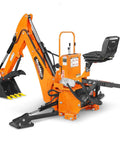 Orange 9 Ft Tractor Backhoe Attachment With Mechanical Thumb, 15 Inch Bucket, 3 Point Hitch Cat 1 And 2, Seat View