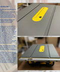 Badass Zero Clearance Inserts For DeWalt Table Saws With Riving Knife Slot And Offset Hardware Delivers Hella Smooth Cuts Zoomed View of Insert on DeWalt Table Saw.