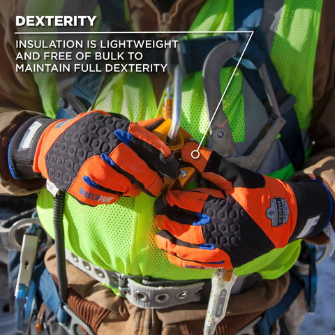 Person wearing High Visibility Waterproof Work Gloves With Thermal Insulation, 3M Thinsulate, Touchscreen Compatible, ProFlex 818WP.