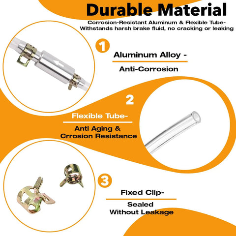Air Free Universal Brake Bleeder Hose Kit With No Air Backflow One Way Valve For Quick Bleed Of Car And Motorcycle Clutch Systems 6mm Line Fits DOT3 DOT4 DOT5 1 Hydraulic Fluids Everyday Use aluminum alloy and flexible tube