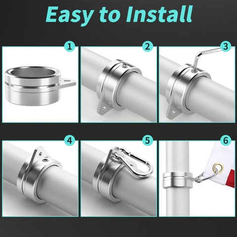 Top Notch 1.5 Inch Flag Pole Rings With Anti Wrap Swivel Clips And 360 Degree Rotating Aluminum Alloy Mounting Hardware For Rad Tangle Free Flag Flying With Rust Resistant Carabiners Two Pack installation steps on metal flag pole.