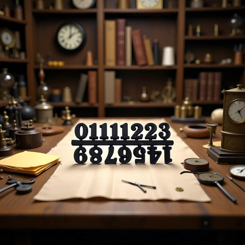 Versatile Black Clock Numerals Kit For Easy DIY Clock Repair And Replacement Includes Arabic And Roman Numerals on a table