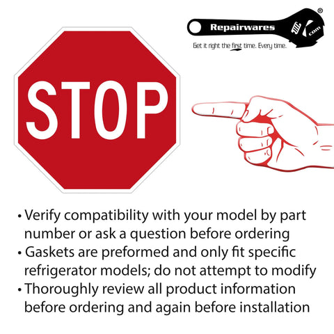 Stop sign with hand pointing and warning text for Refrigerator Door Gasket Seal Replacement Fits Multiple Models No Hassle Easy