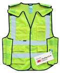 Heavy Duty Breakaway Mesh Hi Vis Safety Vest With 3M Reflective Strips, yellow mesh with pockets, designed for construction site visibility.
