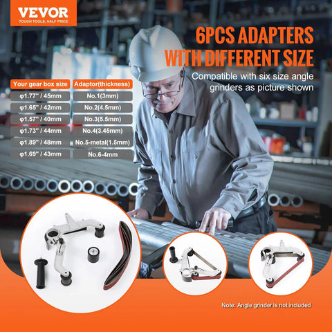 Worker with Belt Sander Adapter For Angle Grinder Five Eighths By Eleven Thread Pipe Sanding Attachment and adapters
