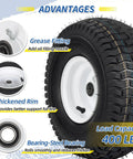 Close-up of Two Pack Tubeless Front Tires And Wheel Set For Lawn Mowers 15x6.00-6 With 3 Inch Offset Hub 3/4 Inch Bearing.