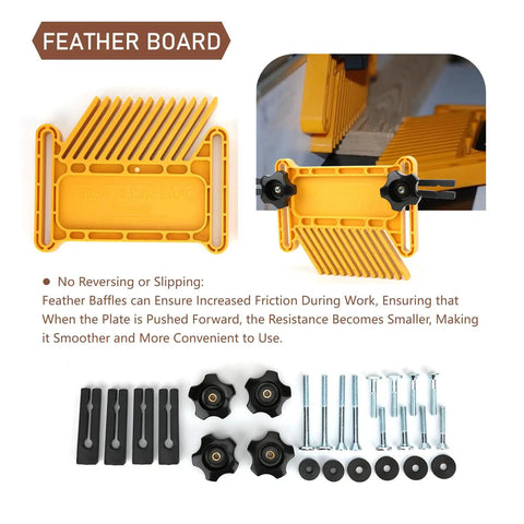 Shop Ready 166Mm Woodworking Featherboard And Table Saw Push Block Kit For Kickproof Cutting With Lockdown Grip Anti Slip Fence Jig For Band Saws And Power Tools, featuring yellow plastic feather board components and set screws.