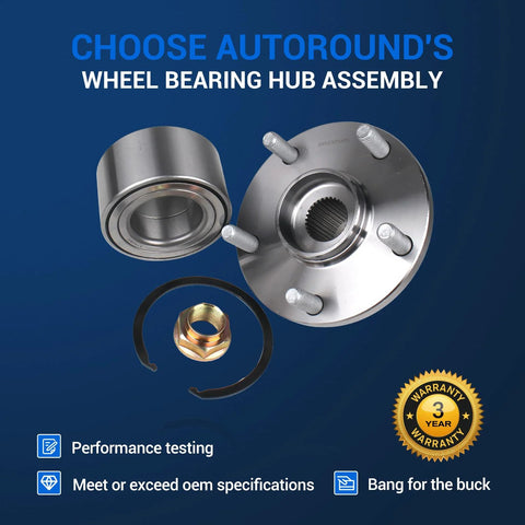 Beefy Front Wheel Hub Assembly Pair Fits Toyota Camry 2004 To 2017 Avalon 2005 To 2013 Highlander 2005 To 2007 Solara 2004 To 2008 And Lexus ES RX Models 2004 To 2013 5 Lug Wheel Bearing Replacement Kit OEM Grade shown detached with components.