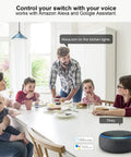 Family using Single Pole Smart Light Switch For Alexa And Google Assistant With 2.4GHz WiFi Neutral Wire Required Remote Voice Control Scheduling No Ground Wire Needed 2 Gang Pack at table