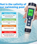 Image of Straight Up Precise Digital Pool Water Tester And Salt Salinity Checker measuring salinity in pool water.