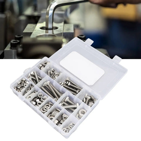 246 Piece Stainless Steel Hex Bolts Nuts And Washers Assortment Kit In Durable Storage Box For Household Appliances, Furniture, Doors, Garages, Outdoor Structures, And Automotive Maintenance, open box