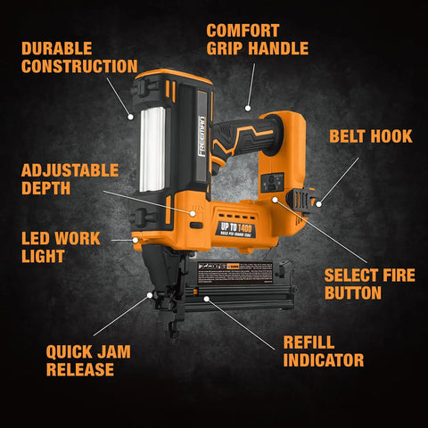 20V Cordless 2-In-1 18-Gauge Nailer And Stapler Tool Only For Quick Build Projects with features highlighted