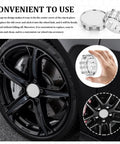Heavy Duty Abs Wheel Center Hub Covers 4 Pack Snap On Rim Caps Universal Fit For Trucks Suv Cars shown on a sleek black wheel.