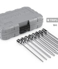 Three Eighths Inch Drive Triple Square Socket Set Eight-Piece With Case S2 Steel XZN Bits M4 Through M12 shown with carrying case