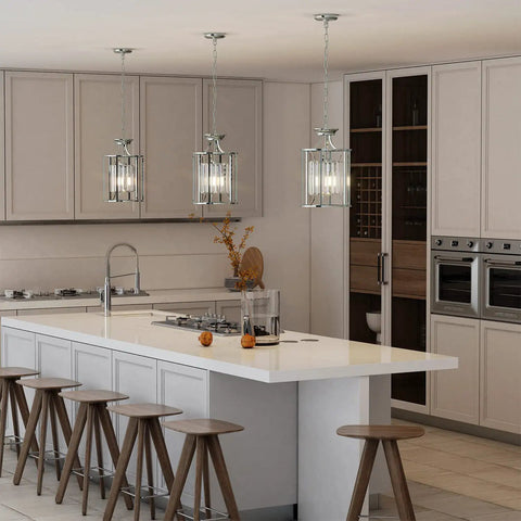 Black Metal Crystal Pendant Light With Adjustable Height over modern kitchen island, sleek black finish