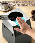 Hassle Free Automatic Espresso Portafilter Cleaner With Smart Proximity Sensor For 58 Mm Makers and Quick Ground Cleanup Knock Box Swap for Chill Bar Routines with hand activation.