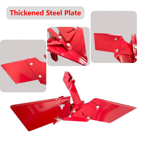 Rear Tine Tiller Furrower Kit with Three Adapter Types, Adjustable Plow Wings, thickened steel plate view