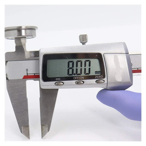 Digital caliper measuring 8.00 mm, used for precise measurements of Four Pack Heavy Duty SF608ZZ Flanged Ball Bearings.