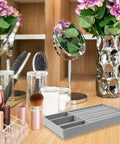 Soft Velvet Jewelry Organizer Tray With Deep Compartments And Ring Holder For Diy Bracelet Making Bead Display Rack on vanity.
