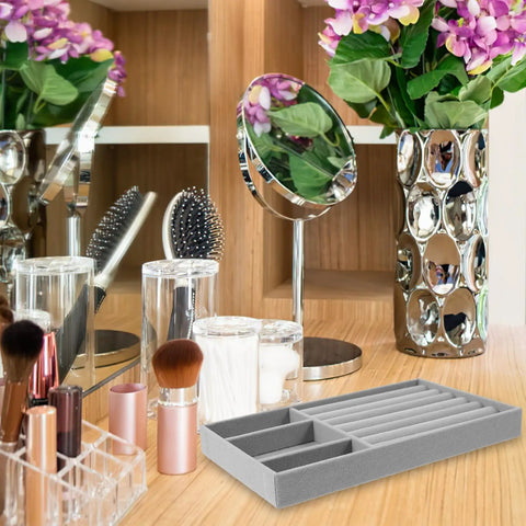 Soft Velvet Jewelry Organizer Tray With Deep Compartments And Ring Holder For Diy Bracelet Making Bead Display Rack on vanity.