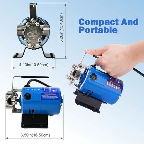 Compact 115V Water Transfer Pump With One Tenth HP Motor, 330 GPH Flow, portable design, includes on off switch and hoses