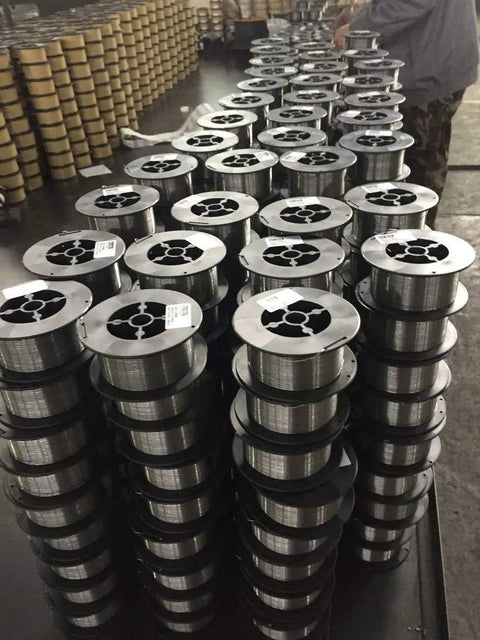 ER4043 Aluminum MIG Welding Wire Bang-For-Your-Buck 1 Lb Spools Pack of 2 arranged in rows, 0.045 Inch Diameter, warehouse setting